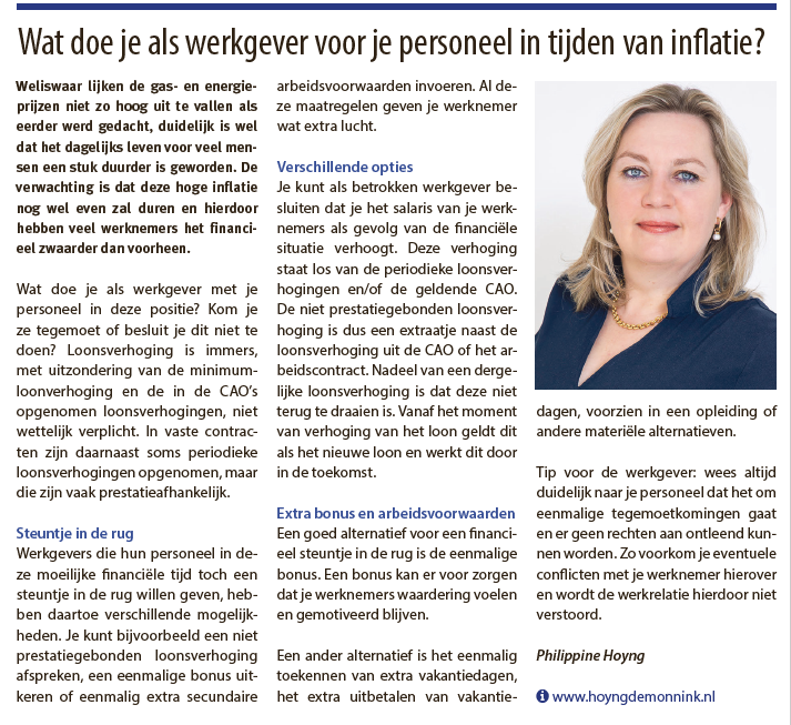 Wat doe je als werkgever voor je personeel in tijden van inflatie? Advocaat Arbeidsrecht Haarlem